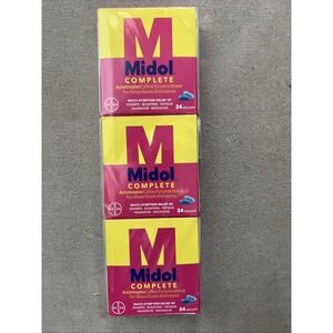 3 Boxes Midol Complete Gelcaps 24ct - Menstrual‎ Pain Relief- 72 Total BB 10/27